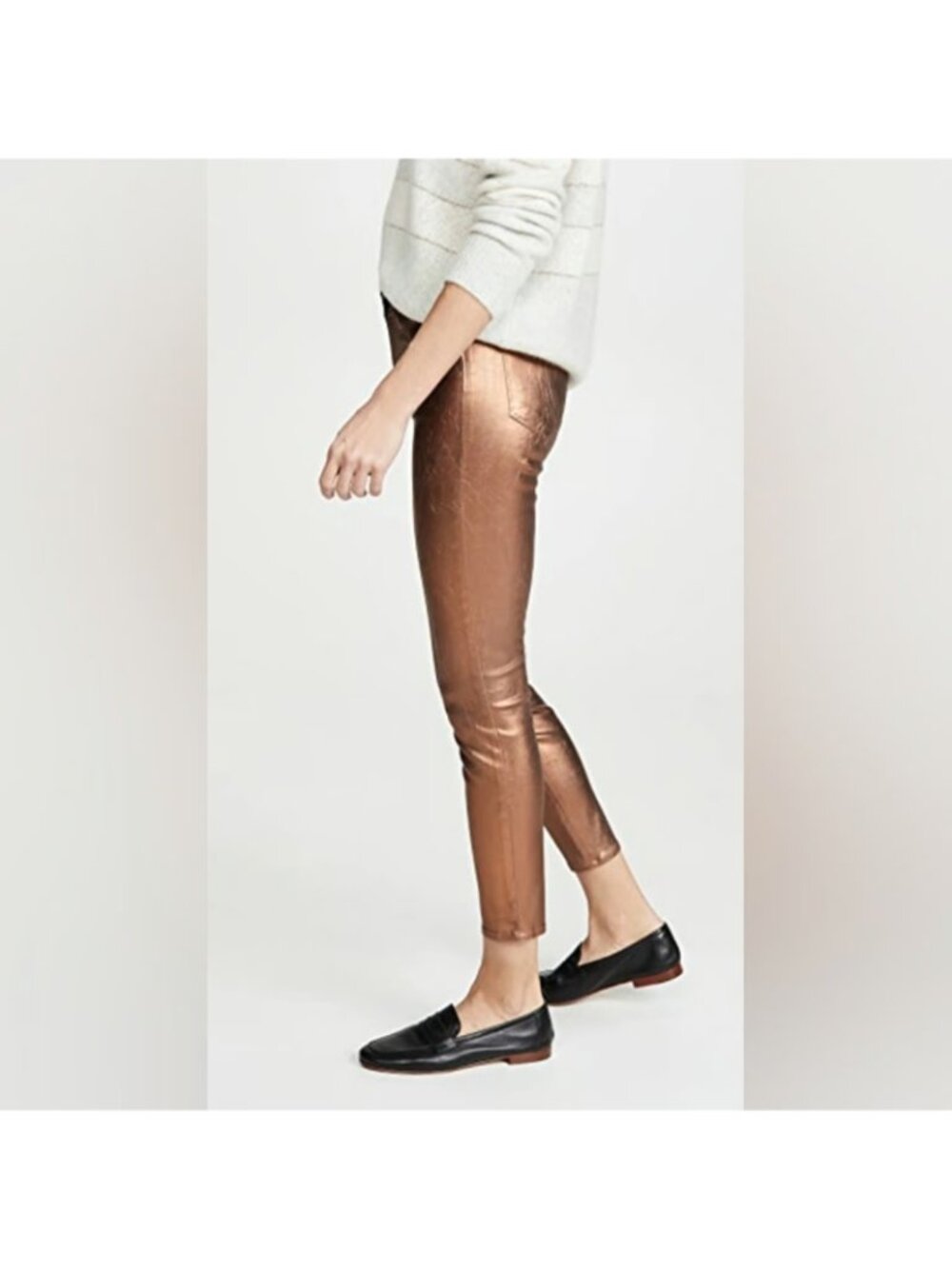 NWT L'Agence Margot in Pine Bark Bronze Foil Crackle High Rise Skinny Jeans 26 - Picture 2 of 11